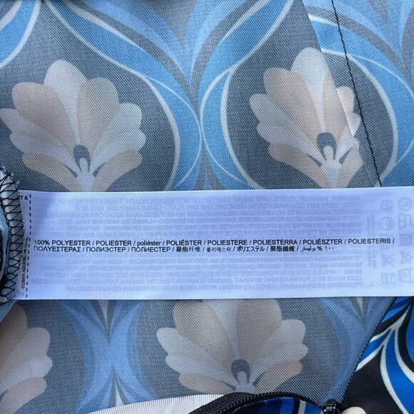 Mango 70's Printed Slightly  Flared Pants in Blue, US L - Picture 13 of 14